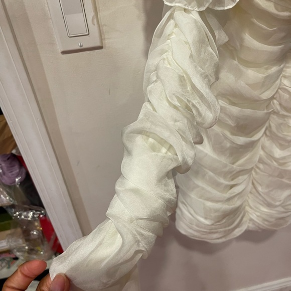 House of CB ASTRID IVORY CHIFFON STRAPLESS RUFFLE DRESS - Picture 9 of 11